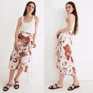 Madewell Red & White Tropical Print Midi Skirt